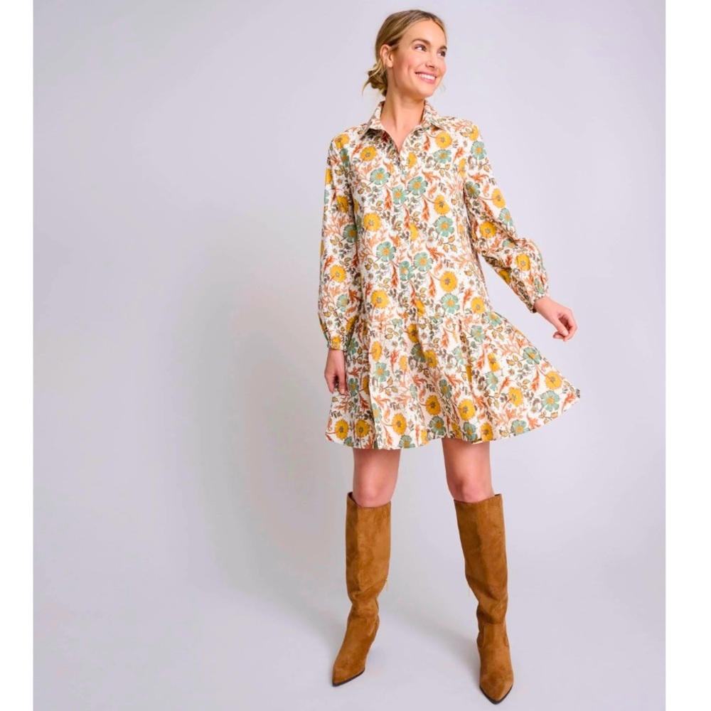 UNTUCKit Maren cotton shirtdress with floral and leaf print, size small